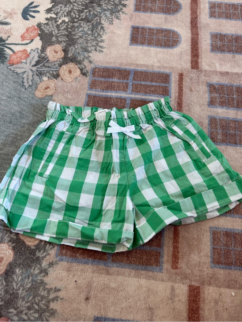 bella bliss Green and White Gingham Shorts with Bow
